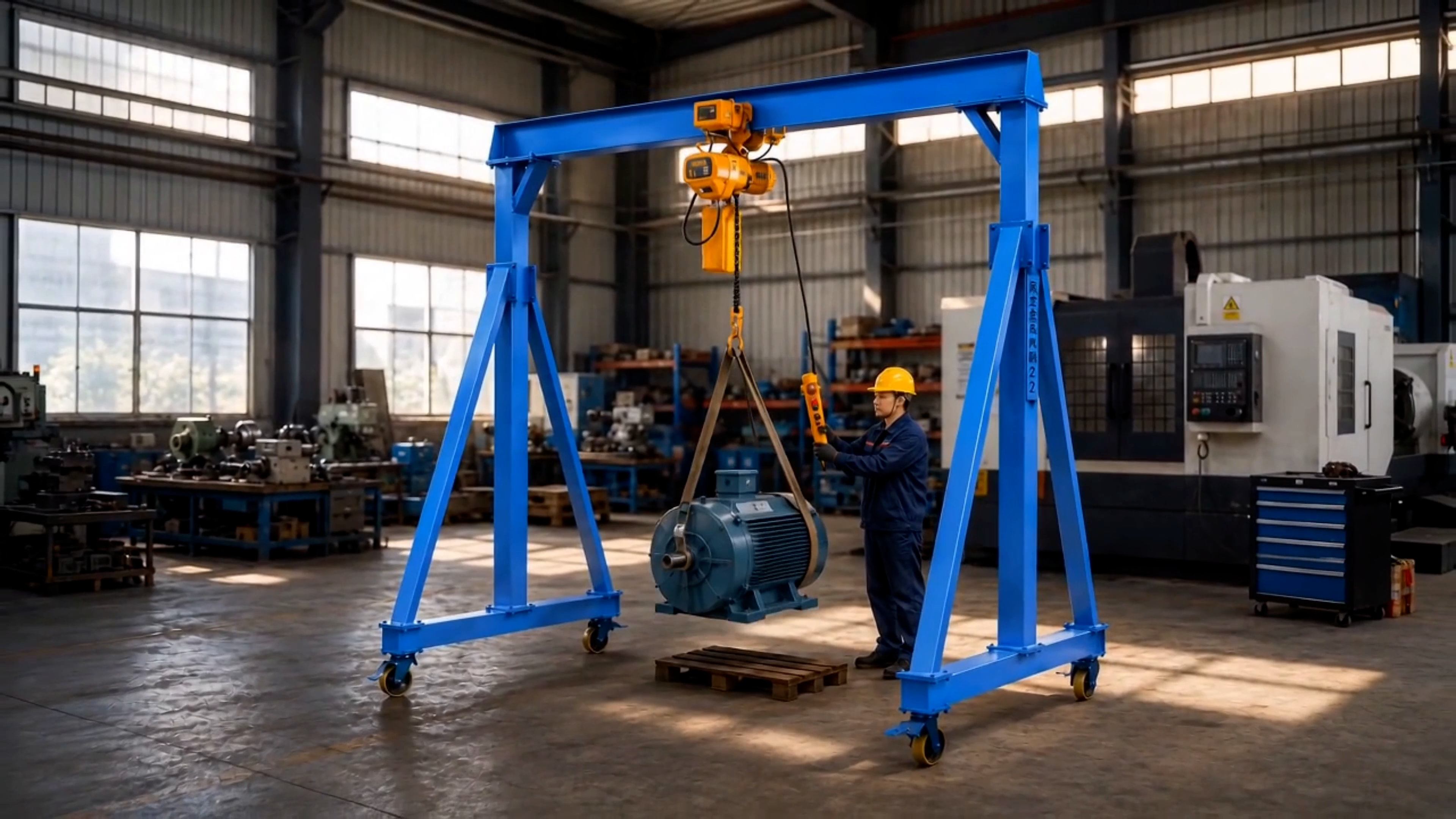 KOIO portable hoist mounted on a beam for PhotoReel